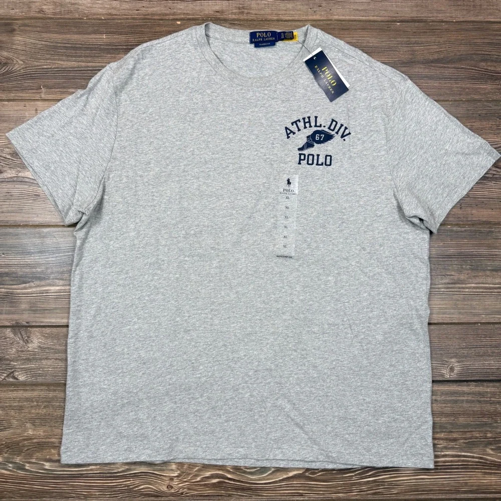 Polo Ralph Lauren Mens XL T-Shirt Gray Athl Div 67 Winged Foot Classic Fit NEW